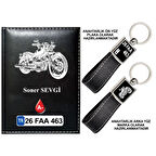 Plakanıza Özel Motor Logolu Siyah Ruhsat Kabı ve Anahtarlık