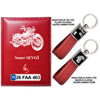 Plakanıza Özel Motor Logolu Kırmızı Ruhsat Kabı ve Anahtarlık