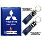 Plakanıza Özel Mıtsubıshı Logolu Lacivert Ruhsat Kabı ve Anahtarlık