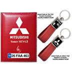 Plakanıza Özel Mıtsubıshı Logolu Kırmızı Ruhsat Kabı ve Anahtarlık