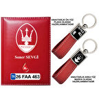 Plakanıza Özel Maserati Logolu Kırmızı Ruhsat Kabı ve Anahtarlık