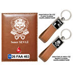 Plakanıza Özel Kuru Kafa Logolu Taba Ruhsat Kabı ve Anahtarlık