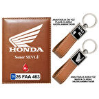 Plakanıza Özel Honda Motor Logolu Taba Ruhsat Kabı ve Anahtarlık