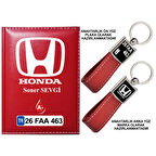 Plakanıza Özel Honda Logolu Kırmızı Ruhsat Kabı ve Anahtarlık