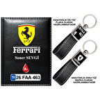 Plakanıza Özel Ferrari Logolu Siyah Ruhsat Kabı ve Anahtarlık