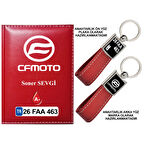 Plakanıza Özel CFM OTO Logolu Kırmızı Ruhsat Kabı ve Anahtarlık