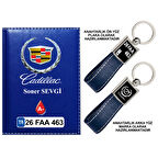 Plakanıza Özel Cadillac Logolu Lacivert Ruhsat Kabı ve Anahtarlık