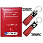 Plakanıza Özel BMW TOWN Logolu Kırmızı Ruhsat Kabı ve Anahtarlık