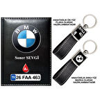 Plakanıza Özel BMW Logolu Siyah Ruhsat Kabı ve Anahtarlık