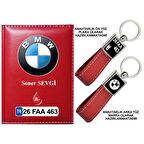 Plakanıza Özel BMW Logolu Kırmızı Ruhsat Kabı ve Anahtarlık