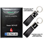 Plakanıza Özel Aston Martin Logolu Siyah Ruhsat Kabı ve Anahtarlık