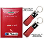 Plakanıza Özel Aston Martin Logolu Kırmızı Ruhsat Kabı ve Anahtarlık