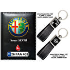 Plakanıza Özel Alfaromeo Logolu Siyah Ruhsat Kabı ve Anahtarlık