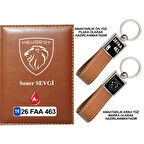 Plakanıza Özel Yeni Peugeot Logolu Taba Ruhsat Kabı ve Anahtarlık