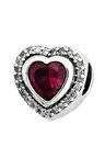 Işıltılı Bordo Kalp Charm | 925 Ayar Gümüş