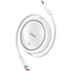 Baseus 100W Süper Hızlı 1 Metre Makaralı Uzayabilen Type C To Type C Şarj ve Data Kablosu, Geri Çekilebilen Karışmaz