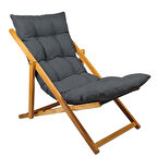 Reyo Bysay Ahşap Katlanabilir Taşinir Puf Minderli Şezlong Plaj Bahçe Teras Balkon Sandalyesi Koltuğu Antrasit