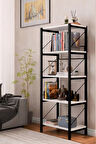 5 Katlı Metal Gövdeli Kitaplık – Çok Amaçlı Düzenleyici Raf Ünitesi, Ofis ve Salon Kitaplık, Dekoratif Saklama Rafı (60x30x153 cm)