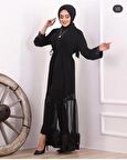 MODATALİKA Kadın Tüllü Kemerli Tesettür Abaya Elbise