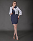Modatalika Kadın Gül  Aksesuar Detaylı Blazer Ceket Ve Mini Denim Elbise