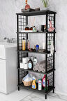 5 Raflı Çevir-Kur Raf Ünitesi | Telli Metal Gövdeli Organizer | Banyo, Mutfak, Balkon, Antre Uyumlu