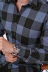 Mavi Siyah Dama Desenli Slimfit Oduncu Gömlek