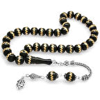 925 Ayar Gümüş Püsküllü Pirinç Sarmal İşlemeli Küre Kesim Rus Oltu Tesbih