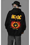 AC DC Müzik Grubu Baskılı Unisex Oversize Rock Metal Hoodie