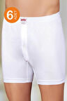 Erkek Beyaz 6'lı Paket Penye Pamuk Boxer ME010