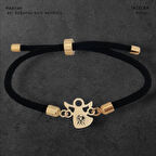  Sıcak ve Hareketli Mevlana Figürlü Siyah Örgülü ve 14 Ayar Altın Plakalı Haziran Bilekliği