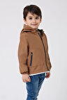 Erkek Çocuk Taba Içi Astarlı Su Ve Rüzgar Geçirmez Kapüşonlu Çift Fermuarlı Cepli Yağmurluk