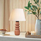 Baum Masif Ahşap Abajur Krem Kumaş Başlık Masa Lambası 