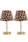 Star Gold Metal Ayaklı Abajur Leopar Desenli Kumaş Başlık Yatak Odası Salon Masa Lambası 2 Adet