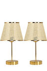 Star Gold Ayaklı Abajur Altın Şeritli Hasır Başlık Yatak Odası Salon Masa Lambası 2 Adet