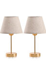 Star Gold Ayaklı Abajur Keten Krem Kumaş Başlık Yatak Odası Salon Masa Lambası 2 Adet