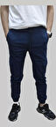 Erkek Jogger Beli ve Paçası Lastikli Keten İndigo Kargo Pantolon