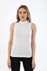 Kadın Viscon Kolsuz Tişört-Beyaz