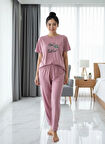 KADIN PEMBE KISA KOL PİJAMA TAKIM