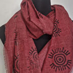 Pamuklu Fular, Tahta Baskılı, Hediyelik , El Yapımı  Taşlanmış Pamuklu Fulari Moli Tasarım