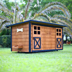 MANDU Ahşap İkiz Köpek Kulübesi (2 yuva tek kulübe) + İsimlik ve mama kabı