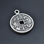 Feng Shui Çin Şans Parası Kolye Ucu - Antik Gümüş Kaplama - Kod:21