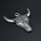 Boğa - Kuru Kafa Kolye Ucu - Antik Gümüş Kaplama - Kod:30