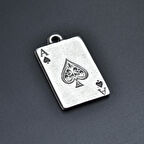 Maça As Poker İskambil Kolye Ucu - Antik Gümüş Kaplama - Kod:114