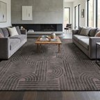 Antrasit Modern Geometrik Desenli Dijital Baskılı Kaymaz Tabanlı Yıkanabilir Halı
