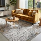 Gri Sarı Salon Halısı Modern Dokulu Dijital Baskılı Kaymaz Tabanlı Halı