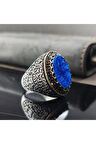 Sarmaşık Desenli Mavi Kehribar Erkek Gümüş Yüzük Gyzgmsmgumu