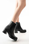 Siyah Fermuarlı Kalın Topuklu Günlük Kadın Bot