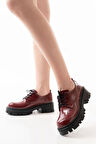 Bordo Rugan Bağcıklı Günlük Yüksek Tabanlı Loafer Ayakkabı