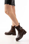 Kahverengi Toka Aksesuarlı Lastikli Günlük Kadın Bot