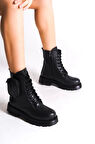 Gına Bağcıklı Fermuarlı Ortopedik Taban Çantalı Kadın Bot St - Siyah